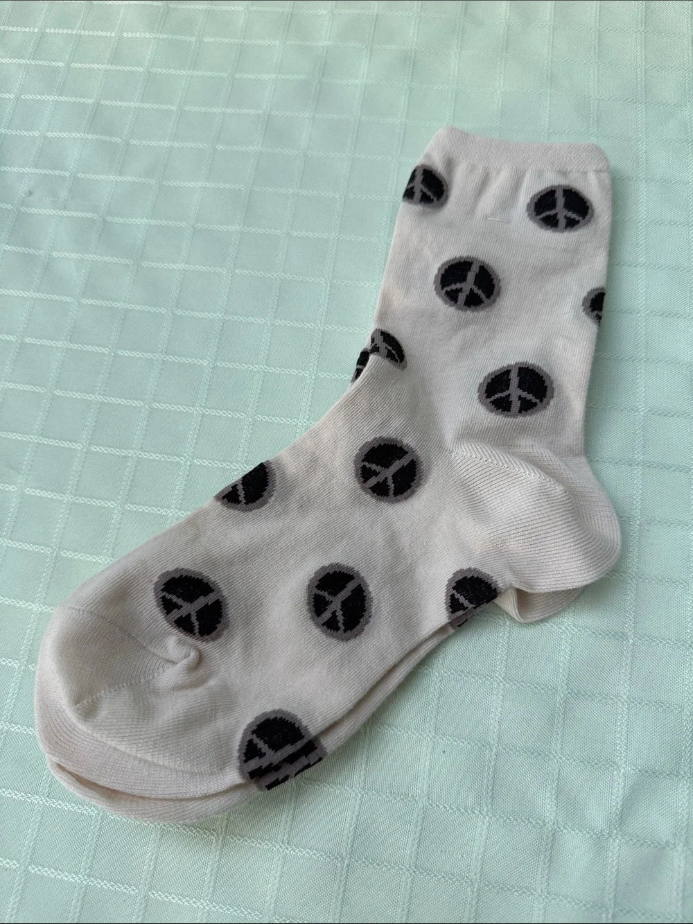 New Crew Cream Socks with Black Peace Sign Print
